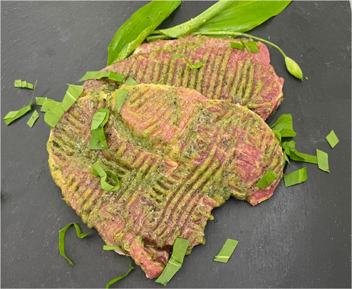 lamb steaks in wild garlic