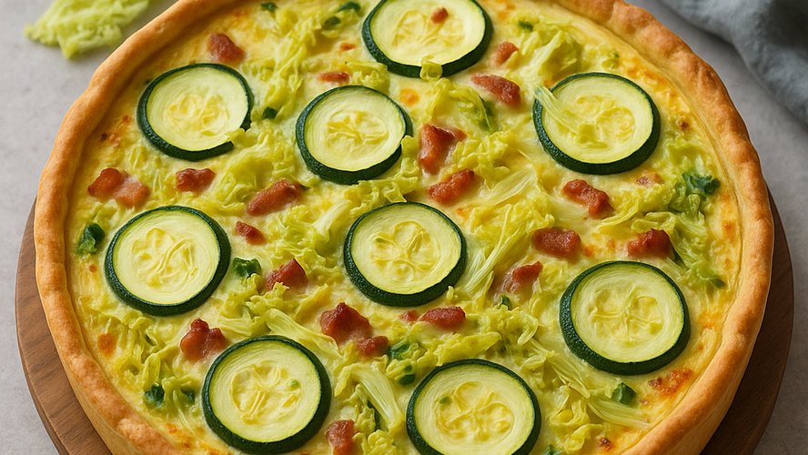 Rezeptbild für Carbonara-Quiche mit Spitzkohl und Zucchini